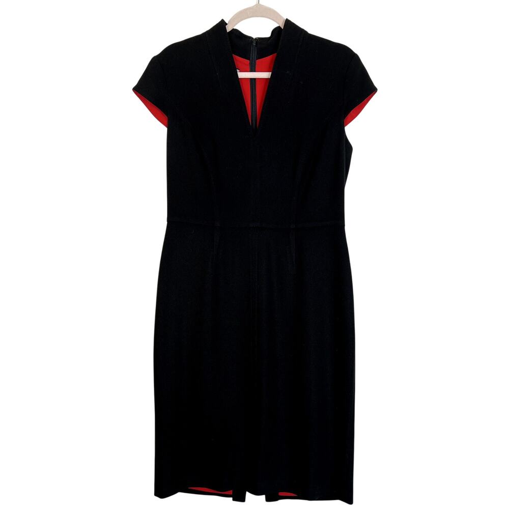 Anne‎ Klein Black Short Sleeve V-neck Curvy Minimal Career Party Dress Size 10